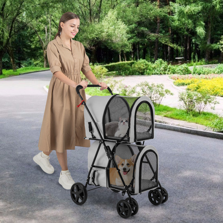 4-in-1 Double Pet Stroller with Detachable Carrier and Travel Carriage