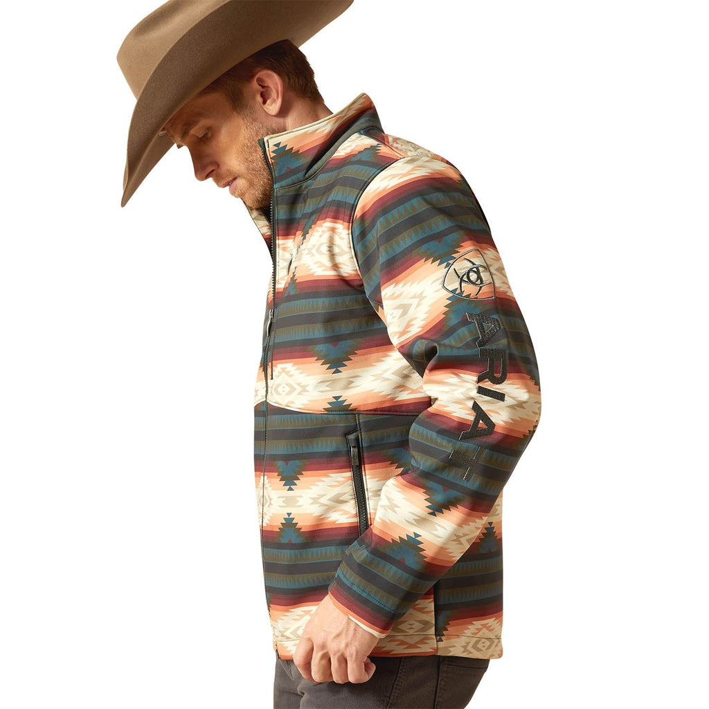 Ariat Mens Western Print Logo Softshell Jacket – Water-Resistant Stretch Lightweight Jacket
