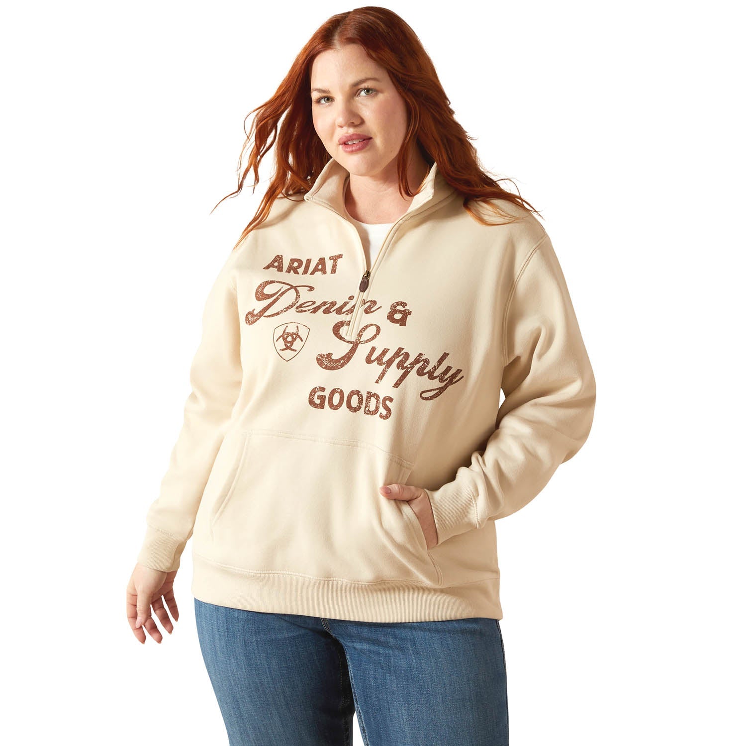 Ariat Women's "Denim & Supply" 1/2 Zip Sweatshirt – Midweight Fleece Casual Pullover