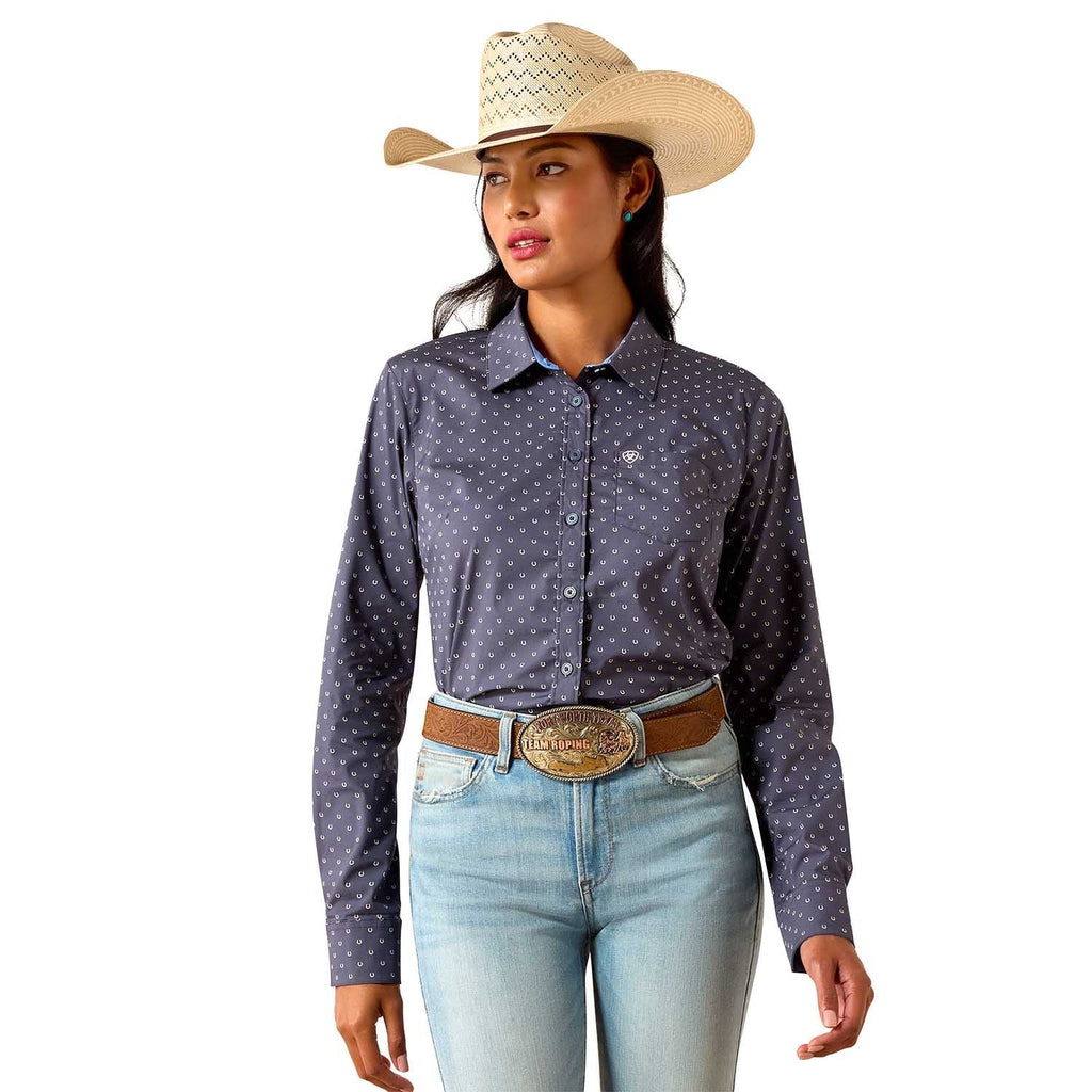 Ariat Women's Kirby Long Sleeve Collared Button-Down Shirt – Rider-Tested Stretch Poplin Equestrian Top
