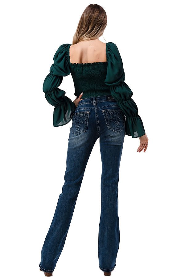 Grace in LA Women's Western 3D Aztec Mid Rise Bootcut Jeans