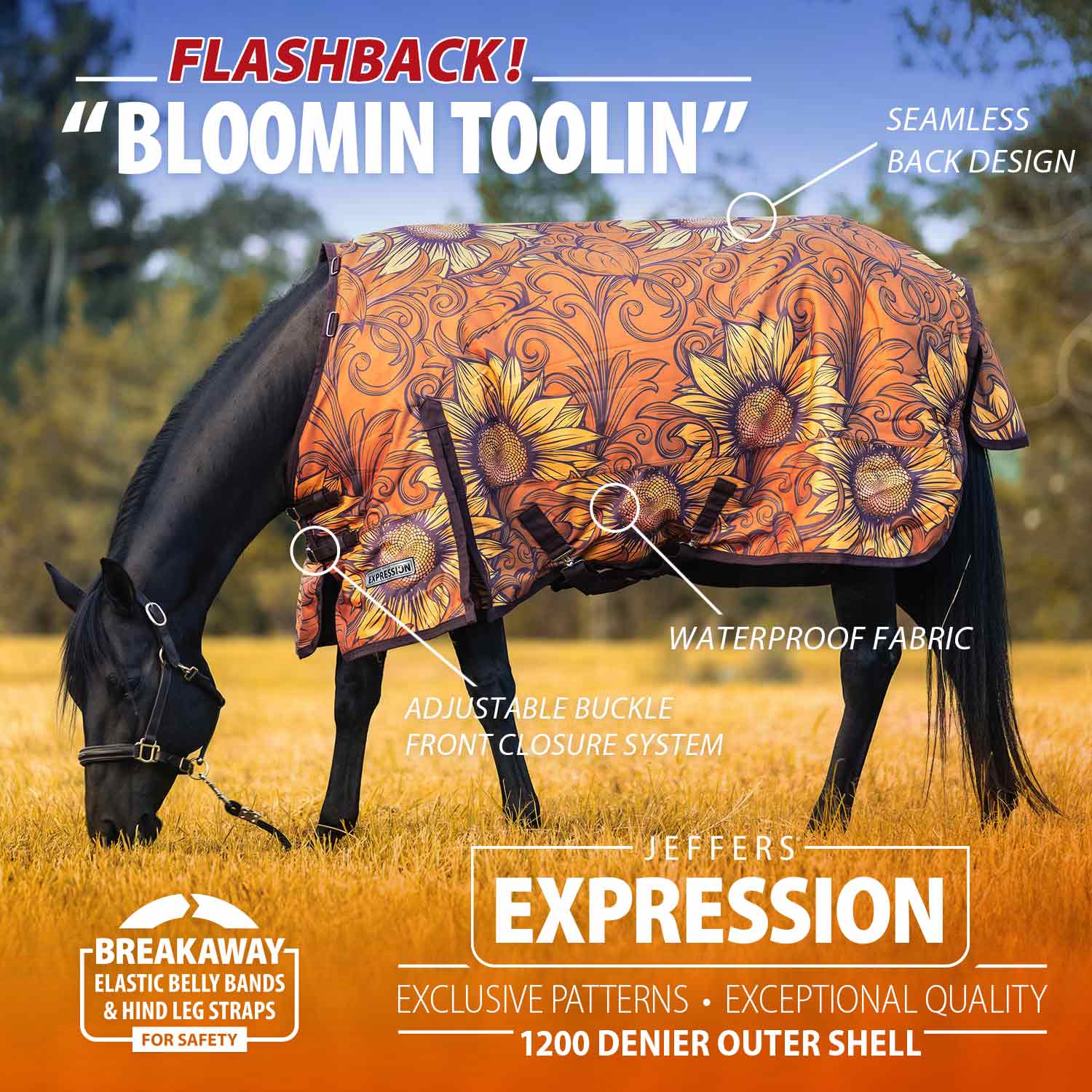 Jeffers Expression 1200 Denier Standard Neck Turnout Horse Blanket, 240 Gram