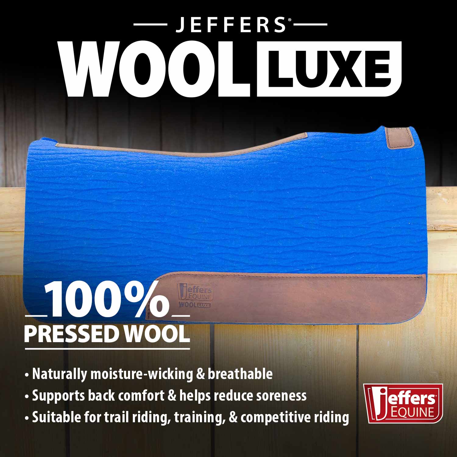 Jeffers WoolLuxe 100% Wool Equine Saddle Pad – Cushioned, Breathable, and Shock-Absorbing